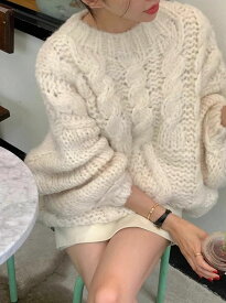 【送料無料】【一部即納】2026 AW 新作 3color WOOL オーバーサイズ ケーブル クルーネックニット