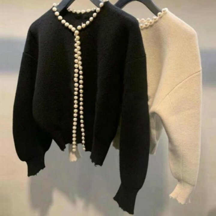 楽天市場】【送料無料】 2020年 秋冬 2color パールデザイン クルー  