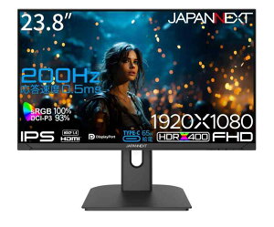 JAPANNEXT 23.8�C���` IPS�p�l������ 200Hz�Ή� �t��HD(1920x1080)�𑜓x �Q�[�~���O���j�^�[ JN-i238G200F-C6 0.5ms(MPRT) HDMI DP USB Type-C(�ő�65W���d) sRGB:10