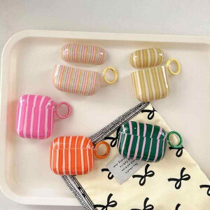 AirPods �ی�P�[�X ���@�J�o�[ �t���J�o�[ �P�[�X �� �N���G�C�e�B�u �s���J�� �X�g���C�v �p�^�[�� ��F �s���N �� ���F �J���t�� �Ή� AirPods 1 2�� Pro 3�� 4�� �Ռ��z�� �ϋv�� �P�[�X