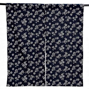 Kuai のれん 暖簾 薄手 幅85cm 丈90cm 藍染風 花柄 和風 和室 紺色 目隠し ショート 短い キッチン リビング インテリア 遮熱 間仕切り 飲食店 カーテン おしゃれ