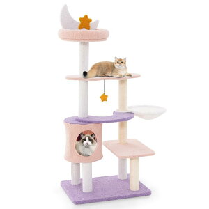 GYMAX キャットタワー 猫ハウス 猫タワー 猫部屋 ネコタワー 猫用 据え置き 天然麻紐 爪とぎポール 展望台 ハンモック ボンボンおもちゃ付き 多頭飼い 運動不足解消 猫おもちゃ 猫の遊び場