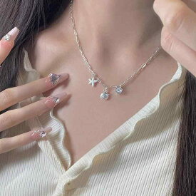 ネックレス 女性用 925シルバー 貝殻 海星 ジルコニア 鎖骨チェーン クリア 甘美 自然 軽量 ポリッシュ加工 幾何学 口字チェーン 銀色 休暇 リゾート スタイル 冬 2023