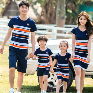 family wear striped mother daughter dress family of three four family suit cross-border exclusive sale
