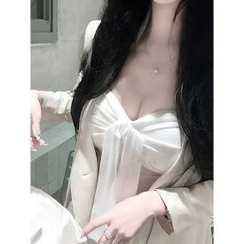 トップス ビスチェ キャミ estrellas mariposa 蝴蝶结 抹胸 吊带衫 弹力 微弹 韩系休闲 成人 女性用 粘胶纤维 短款 上衣带胸垫 透气