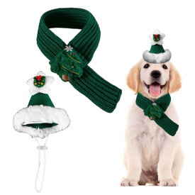 ペット クリスマス 帽子 スカーフ 2点セット コスチューム コスプレ 仮装 変身 猫 犬 かわいい サンタ ツリー ハット 被り物 ネックウォーマー 防寒 秋冬 調節可能 犬用 猫用 ペット服 撮影