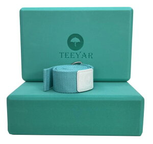 TEEYAR ���K�u���b�N(���K�Ԃ����) 2�Z�b�g ����|�[�Y�̕⏕�� �{���̍����x220gx2 (23x15x7.2cm)�� 184cm ���K�X�g���b�v(���K�x���g) (Yoga block strap set)