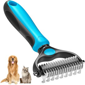 ブラシ犬と猫用の両面シェディングとデマットアンダーコートレーキコーム、マットともつれを取り除くための犬グルーミングレーキ