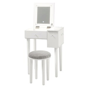ドレッサー テーブル コンパクト デスク おしゃれ ライト付き チェア セット 化粧台 2way コンセント付 スツールセット メイクボックス 化粧品収納 一面鏡 ブラウン ホワイト MD-6787