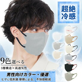 【メンズ向け・春夏冷感タイプ追加】マスク 不織布 立体 3D 大きめ メンズ 男性 バイカラー 接触冷感 夏用 薄型 通気性 息がしやすい ヒゲが擦れない 耳が痛くならない Lサイズ ゆったり 小顔 MASCLUB 使い捨て 花粉 ビジネス 無地 即納 ライトグレー 息がしやすい ブラック