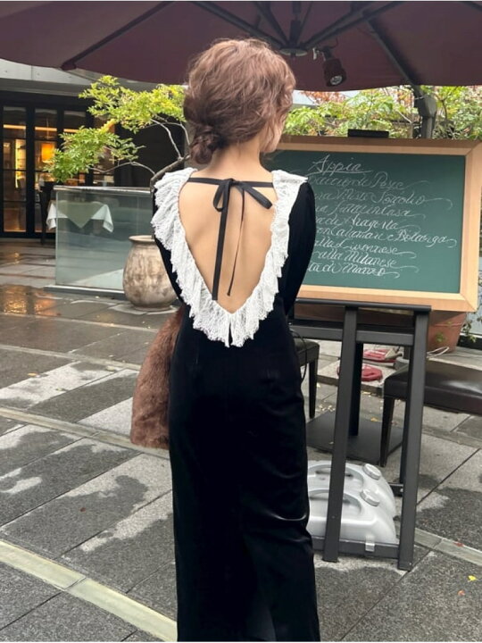 楽天市場】【SALE／50%OFF】バックフリルベロアロングドレス LILY 