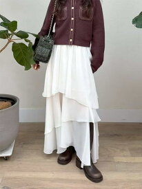イレヘム光沢ティアードスカート LILY BROWN リリーブラウン スカート ロング・マキシスカート ホワイト ブラウン グレー【送料無料】[Rakuten Fashion]