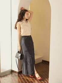 【WEB限定】[L.B CANDY STOCK]リボンビジューデニムタイトスカート LILY BROWN リリーブラウン スカート ロング・マキシスカート ブルー ピンク ブラック【送料無料】[Rakuten Fashion]