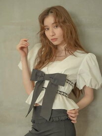 【SALE／50%OFF】[L.B CANDY STOCK]ペプラムリボントップス LILY BROWN リリーブラウン トップス シャツ・ブラウス ホワイト ブラック ブラウン【RBA_E】【送料無料】[Rakuten Fashion]