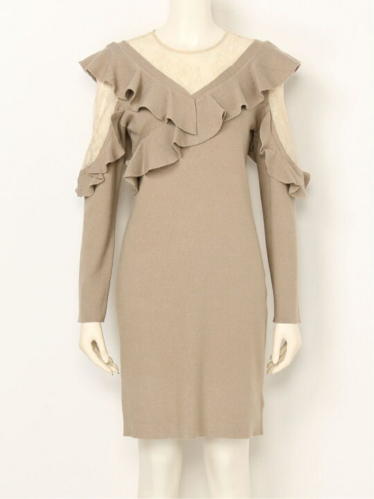 楽天市場 Sale 45 Off フリルニットワンピース Lily Brown リリーブラウン ワンピース ニットワンピース ベージュ ブラック ブルー Rba E 送料無料 Rakuten Fashion Lily Brown リリーブラウン