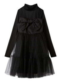 【SALE／50%OFF】フロントリボンチュールミニドレス LILY BROWN リリーブラウン ワンピース・ドレス ドレス ピンク ネイビー ブラック【RBA_E】【送料無料】[Rakuten Fashion]