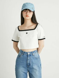 【SALE／50%OFF】【LILY BROWN×MARY QUANT】シェルステッチクロップドTシャツ LILY BROWN リリーブラウン トップス カットソー・Tシャツ ピンク ブルー ブラック ホワイト【RBA_E】[Rakuten Fashion]