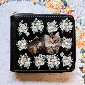 【オーダーメイド】うちの子グッズ 猫グッズ 犬グッズ ペットグッズ 財布 パース アンティーク ビクトリアン ダマスク オーダーメイド ペットの写真 うちの子の写真 メモリアル 記念品 ペットロス ウサギ インコ プレゼント 雑貨 二つ折り財布 バラ オリジナル