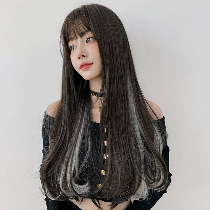 楽天市場 ダークブラウン ホワイトメッシュ 毛先ワンカール メッシュ フルウィッグ 新作 ウィッグ ニュアンス イベント コスプレ ツートーン ツートン 写真 撮影 自然 アッシュ ダークブラウン シルバー ウイッグ 仮装 ウェーブ ウエーブ ストレート Lilymei