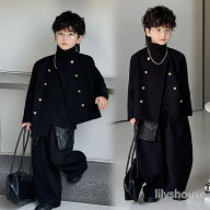 イケてる子供 フォーマル スーツ 男の子 キッズ スーツ ブレザー ダブルブレスト（無領）ジャケット 裏起…