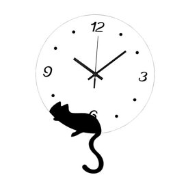 猫の壁掛け時計 クリエイティブなカチカチ音がしない装飾 室内ダイニングルーム リビングルーム 左下猫