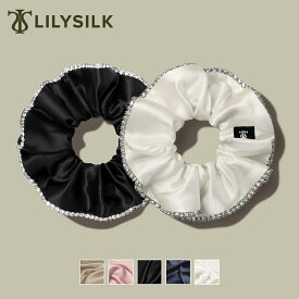 LILYSILK(リリーシルク) シュシュ シルク ブランド セット ヘアアクセサリー 髪に優しい ラインストーン付き かわいい きれいめ ミディサイズ カジュアル 小物 プレゼント ギフト