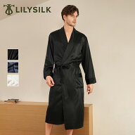LILYSILK(リリーシルク) シルク ローブ メンズ ナイトガウン 長袖 ロング丈 ポケット付き ローブ ガウン …