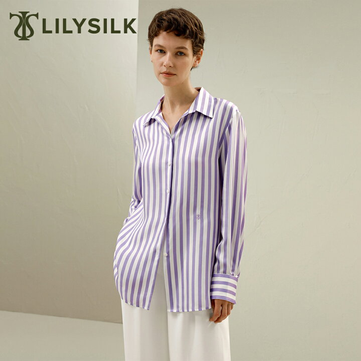 楽天市場】LILYSILK(リリーシルク) ブラウス ストライプ 紫 シルク 