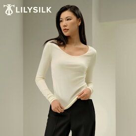 LILYSILK シルク トップス レディース きれいめ 長袖 Tシャツ 着痩せ 夏 涼しい 無地 スクープネック シルクジャージー 定番 洗濯機で洗える シルク100% タイト スリムフィット 究極の快適さ 万能 時代を超越したスタイル