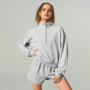 LILYSILK シルク スウェット レディース ハーフジップ 長袖 ショート丈 スウェットシャツ プルオーバー トレーナー スタンドカラー モックネック スポーツウェア 運動 カジュアル 抗菌 低アレ
