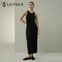 LILYSILK シルク混 ワンピース レディース 夏 きれいめ ロング丈 黒 ブラック ノースリーブ 無地 ボディコン 着痩せ スリムフィット タンクドレス 20代 30代 40代 50代 ボディコン 軽量 通気性 優れたストレッチ サイドスリット