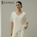 LILYSILK シルク Tシャツ レディース 無地 ゆったり ブランド 涼しい 大きいサイズ オーバーサイズ おしゃれ 半袖 スポーツ ベーシック Vネック 白 黒 ホワイト ブラック 軽量 通気 優れたストレッチ