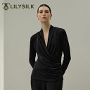 LILYSILK シルク ブラウス Tシャツ レディース Vネック 白 黒 無地 ブランド 大きいサイズ 涼しい おしゃれ 長袖 着痩せ エレガント ホワイト ブラック クロスラップ トップ 軽量 通気 優れたストレッチ