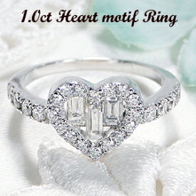 Pt900【1.0ct】ダイヤモンド ハートモチーフ リング【送料無料】【代引手数料無料】【品質保証書】プラチナ ダイヤモンドリング ダイア 1カラット 人気 可愛い ハート バゲットカット バケット 角ダイヤ 指輪 レディース ジュエリー 女性 ギフト プレゼント