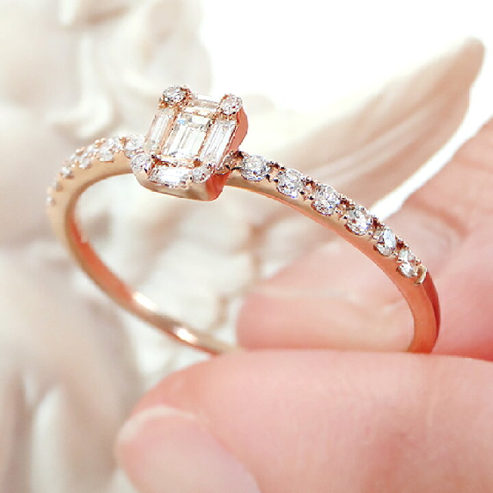 楽天市場】K18PG【0.20ct】バケットカット ダイヤモンド リング【送料  