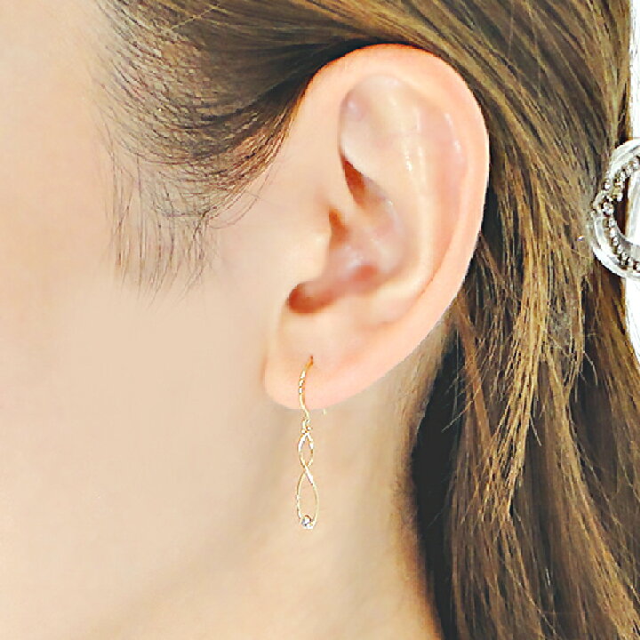 楽天市場】K18YG【0.04ct】インフィニティ アメリカンフック ピアス 