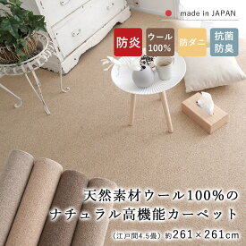 ラグ ラグマット カーペット 絨毯 じゅうたん 江戸間4.5畳 約261×261cm 4.5畳 正方形 ウール ウール100％ 天然素材 防炎 抗菌 防臭 防ダニ 床暖房対応 ホットカーペット対応 国産 オールシーズン 新生活 リビング 春 夏 おしゃれ
