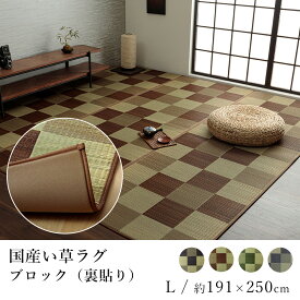 国産 い草 ラグ ラグマット カーペット おしゃれ BLOCK ブロック（裏貼り） 約191×250cm 市松 純国産 日本製 吸湿 抗菌 消臭 秋 冬 カジュアル 送料無料 新生活 父の日