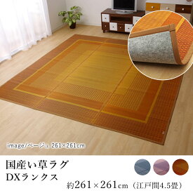 国産 い草 ラグ ラグマット カーペット おしゃれ DXランクス （裏貼り） 約261×261cm (江戸間4.5畳)) 4帖 4畳半 4帖半 スクエア 長方形 純国産 日本製 吸湿 抗菌 消臭 春 夏 和モダン 和室 新生活 父の日