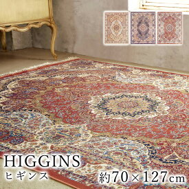 HIGGINS ヒギンス 約70×127cm ラグ ラグマット マット カーペット 絨毯 ウィルトン織 ハイソサイエティ ヨーロッパ ベルギー製 クリーム ラスト ネイビー