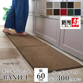 マット キッチンマット 廊下敷き オーダーサイズ【10cm単位/幅60cm×長さ260〜300cmまで】 BANJUL バンジュール 消臭 防汚 はっ水 静電気防止 防炎 防ダニ 床暖房対応 ホットカーペット対応 カラフル 日本製 国産 春 夏