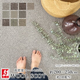 【全品200円OFFクーポン★～11日1:59迄】ラグ ラグマット カーペット WOOL SCOT ウールスコット（デザイン）/約200×250cm(約3畳相当) 消臭 防虫 静電気防止 防炎 床暖房対応 ヘリンボン ウール 毛 日本製 国産 春 夏 オールシーズン