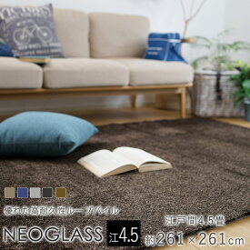 【200円OFFクーポン★～16日1:59迄】ネオグラス 約261×261cm（江戸間4.5畳） シャギーラグ BIG SIZE RUG 防ダニ 滑り止め 防炎 ホットカーペット 床暖房 日本製