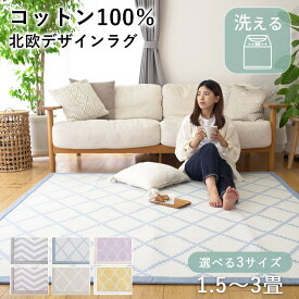 【500円OFFクーポン★～27日9:59迄】【廃盤カラー★10％OFF】ラグ 洗える コットン100％ デザインラグ ER-006 丸洗い 135×185 / 185×185 / 185×240 / ラグマット カーペット おしゃれ 北欧 西海岸 シンプル ベビー 赤ちゃん 長方形 四角 滑り止め 春 夏 オールシーズン