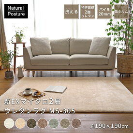 【ほぼ全品P3倍★〜11/9迄】ラグ ラグマット カーペット 絨毯 新EXマイクロ 新2層 ウレタンラグ 約190×190cm（Mサイズ/約2畳サイズ） MS-305 丸洗い 洗える ウォッシャブル 北欧 韓国 赤ちゃん おしゃれ マイクロファイバー 滑り止め