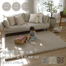 ラグ ラグマット 超極厚 60mm プードル調 95×140cm 0.7畳 ボリューム シャギー カーペット 韓国風 北欧 おしゃれ 厚手 抗菌 防ダニ 防臭 低ホルム 防音 床暖房対応 絨毯 じゅうたん NP-02