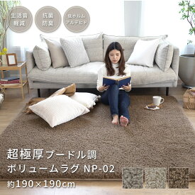 ラグ ラグマット 超極厚 60mm プードル調 190×190cm 2畳 ボリューム シャギー カーペット 韓国風 北欧 おしゃれ 厚手 抗菌 防ダニ 防臭 低ホルム 防音 床暖房対応 絨毯 じゅうたん NP-02