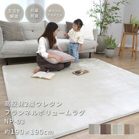 ラグ ラグマット 高反発 2層 34mm フランネル 190×190cm 2畳 ボリューム カーペット 韓国風 おしゃれ 厚手 抗菌 防ダニ 防臭 低ホルム 防音 床暖房対応 絨毯 じゅうたん NP-03