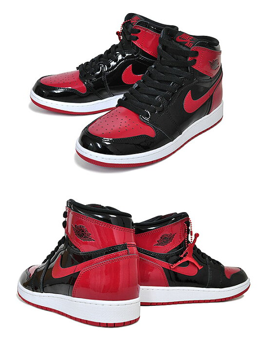 楽天市場】NIKE AIR JORDAN 1 RETRO HI OG GS PATENT BRED black  