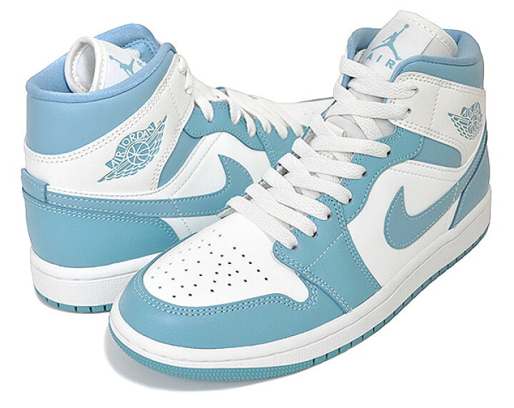 楽天市場】NIKE WMNS AIR JORDAN 1 MID sail/worn blue-sail bq6472  